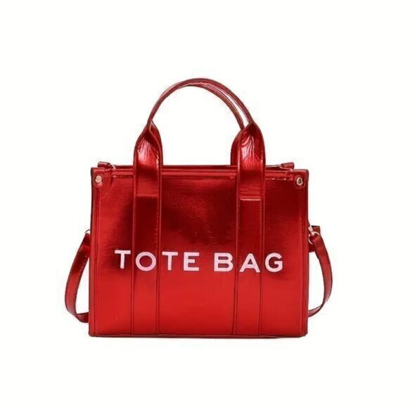 Fashion Letter Print Tote Bag, Glossy Top Handle Satchel, Women's Casual Handbag - Picture 1 of 8